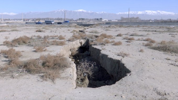 Picture of land slumping near Tehran, Iran.