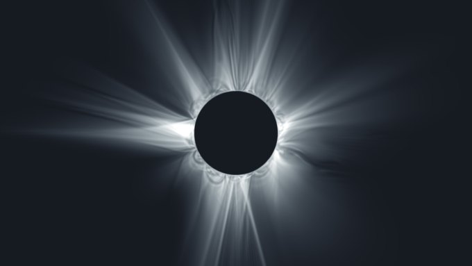 A simulated image of the sun's corona during the April 8, 2024 total solar eclipse.